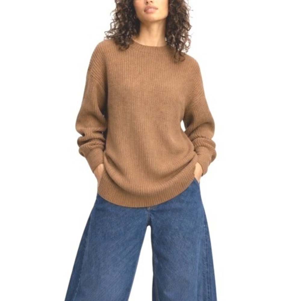 Everlane Beige Rib Cotton Coolmax Fisherman's Crewneck Oversize Sweater XXL